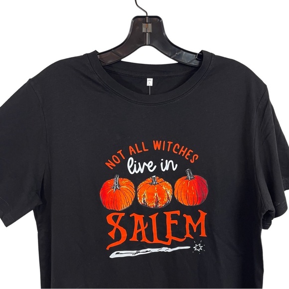 Not All Witches Live In Salem Tee Shirt Top Black Halloween Fall - Picture 2 of 8